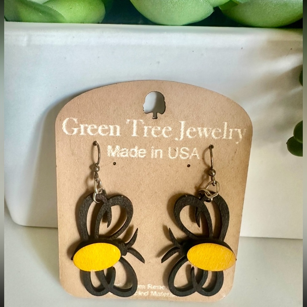 Bumble Bee Wood Earrings